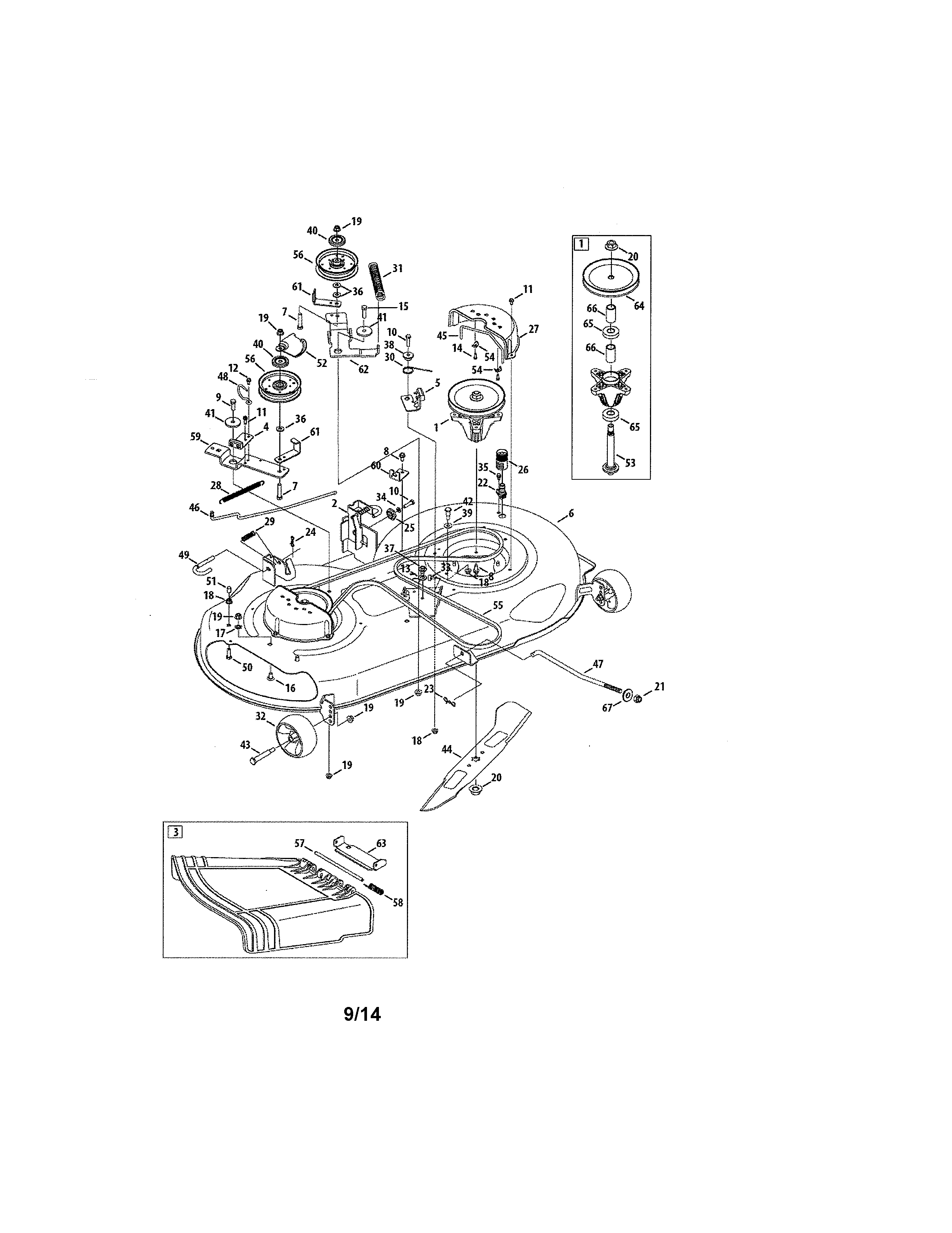 Deck/spindle/chute Diagram and Parts List for 247203751  Craftsman Lawn Tractor