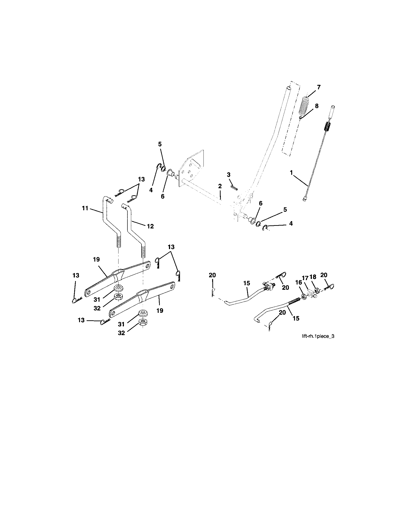 Lift Assembly Diagram and Parts List for 917272351  Craftsman Lawn Tractor