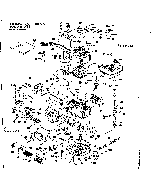 Replacement Parts Diagram and Parts List for 143344242  Craftsman Engine