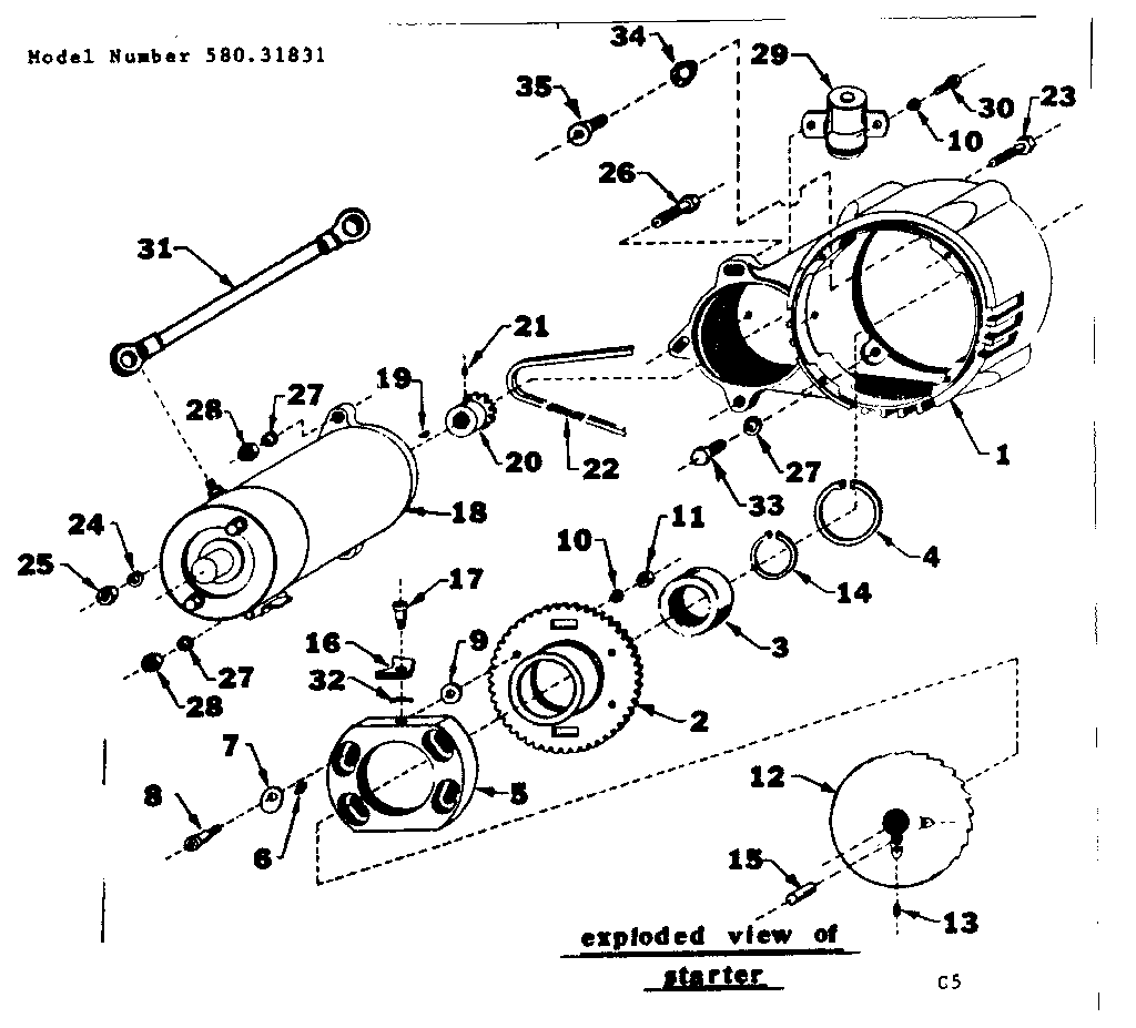 Starter Diagram and Parts List for 58031831  Craftsman Engine