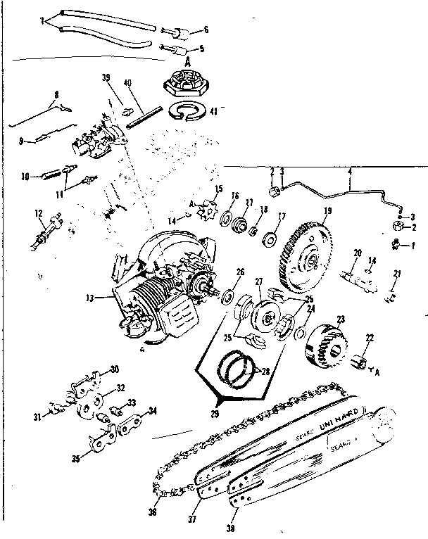 Engine/chain And Guide Bar Diagram and Parts List for 91762810  Craftsman Chainsaw