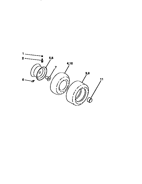 Wheels And Tires Diagram and Parts List for 917258070  Craftsman Lawn Tractor