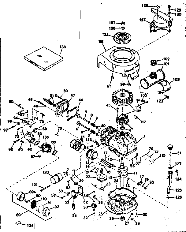 Basic Engine Diagram and Parts List for 143141212  Craftsman Engine
