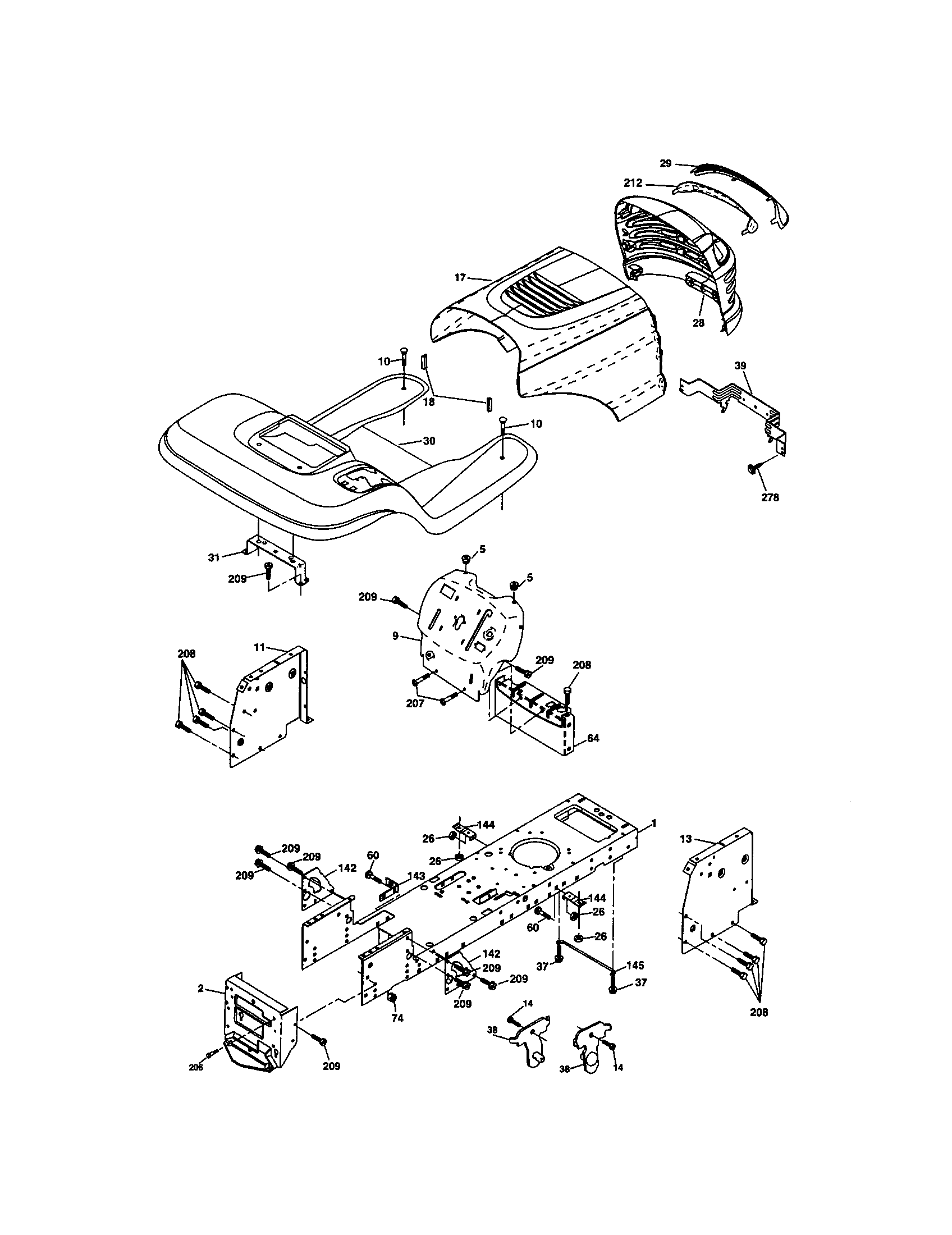 Chassis And Enclosures Diagram and Parts List for 917275380  Craftsman Lawn Tractor