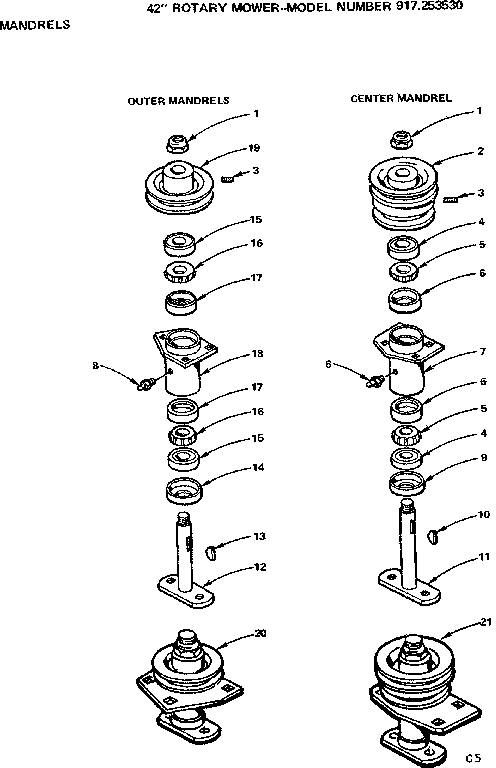 Mandrels Diagram and Parts List for 917253530  Craftsman Lawn Mower