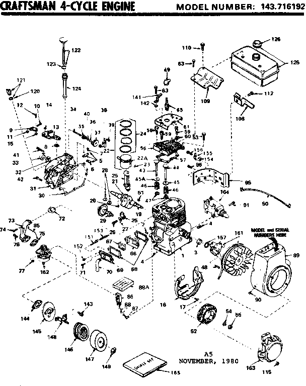 Replacement Parts Diagram and Parts List for 143716192  Craftsman Engine