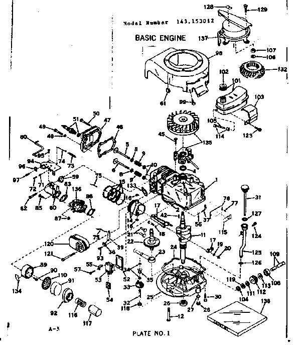 Basic Engine Diagram and Parts List for 143153012  Craftsman Engine