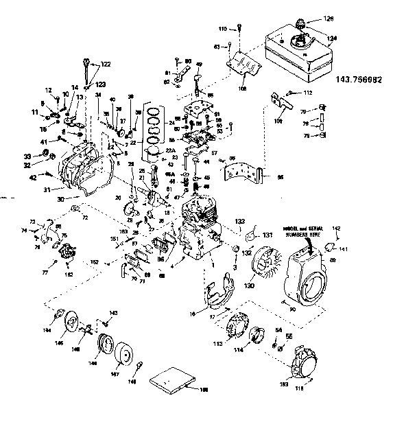 Engine Diagram and Parts List for 143756082  Craftsman Engine
