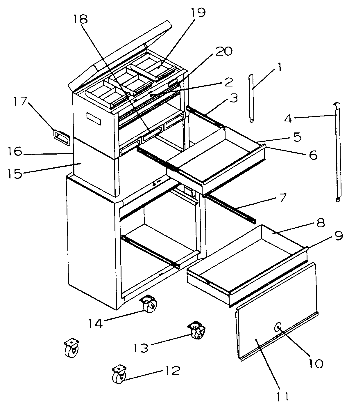 Cabinet Parts Diagram and Parts List for 706599750  Craftsman Tool Stand & Cart
