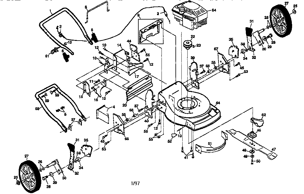 Main Frame Diagram and Parts List for 917379280  Craftsman Lawn Mower