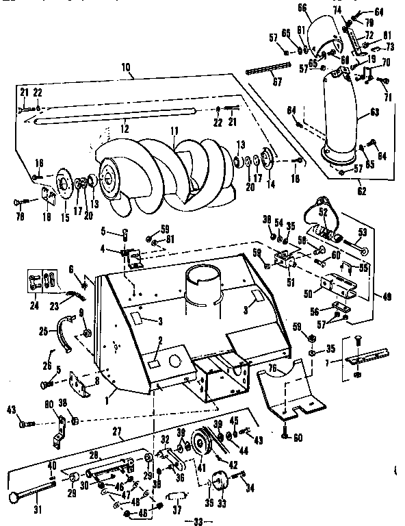 Auger  Assembly Diagram and Parts List for 842240642  Craftsman Snow Blower