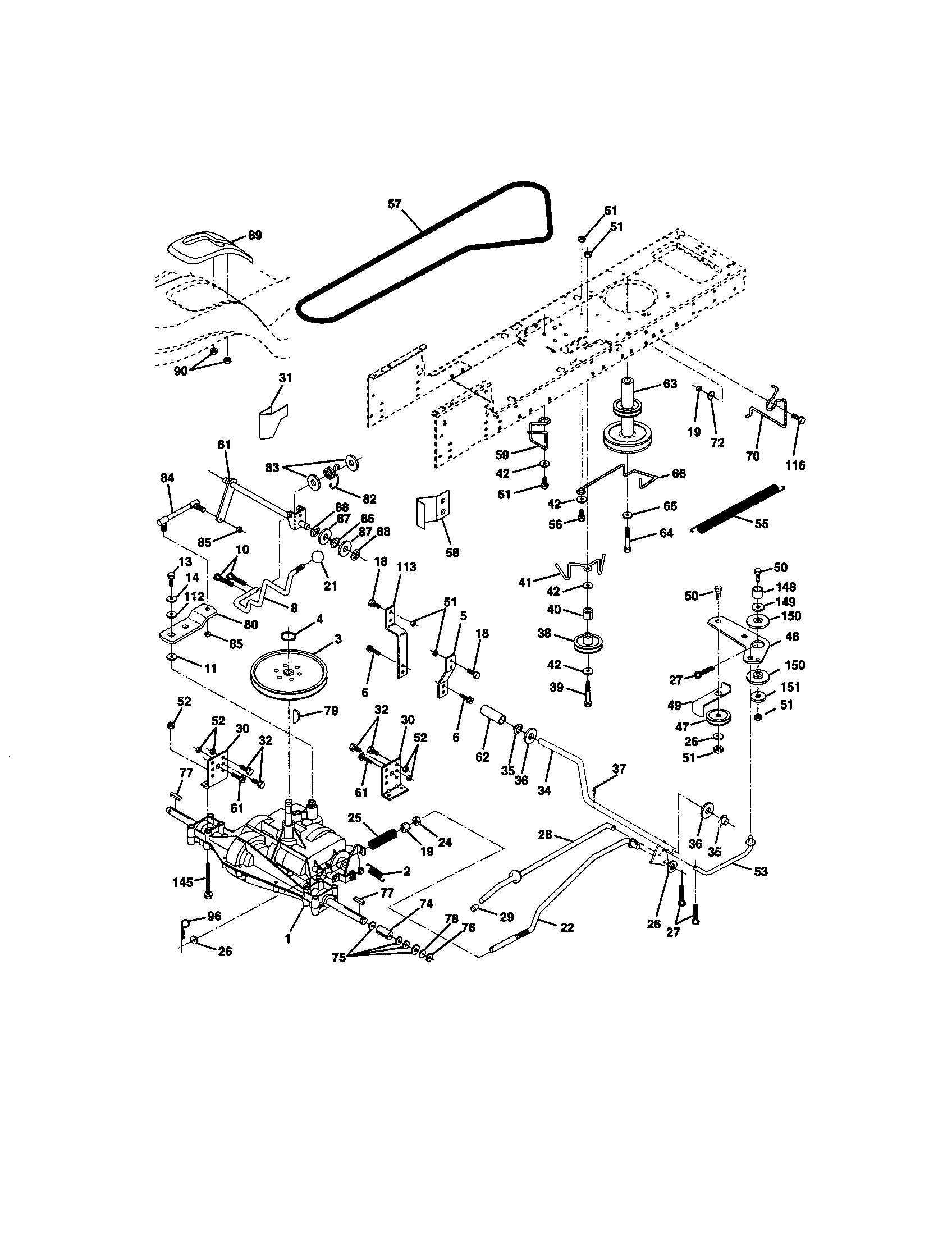Ground Drive Diagram and Parts List for 917271013  Craftsman Lawn Tractor