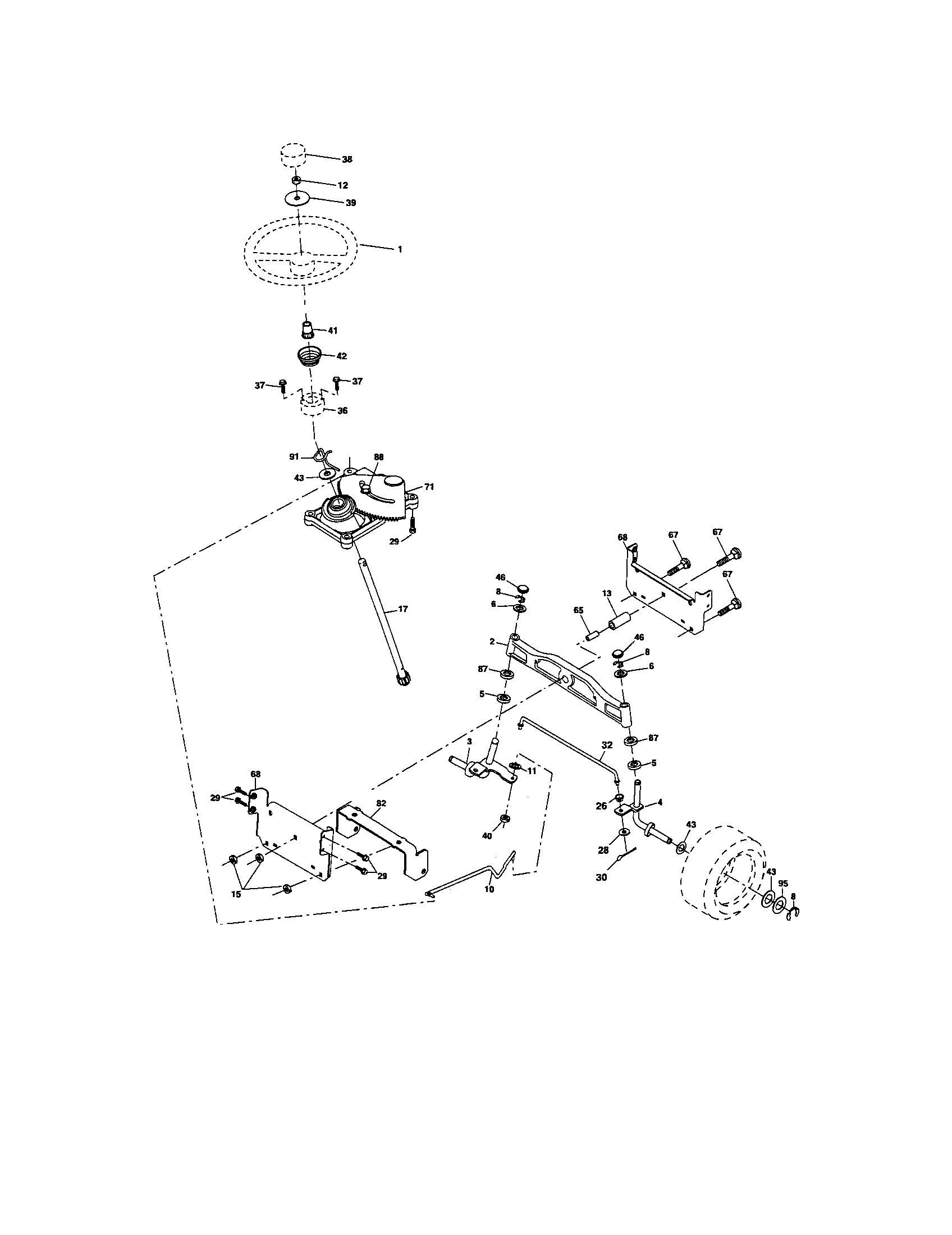 Steering Assembly Diagram and Parts List for 917274660  Craftsman Lawn Tractor