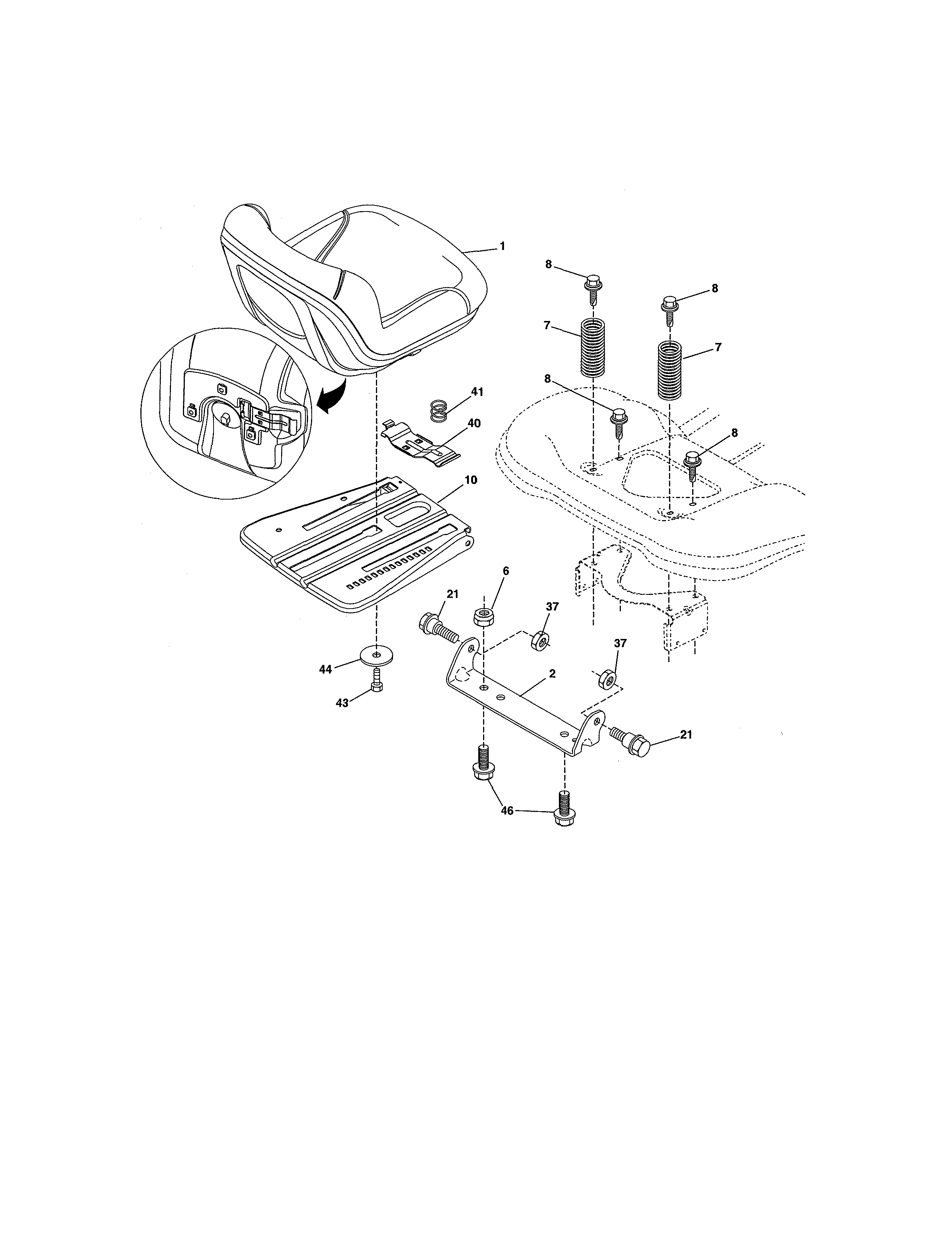 Seat Assembly Diagram and Parts List for 917273980  Craftsman Lawn Tractor