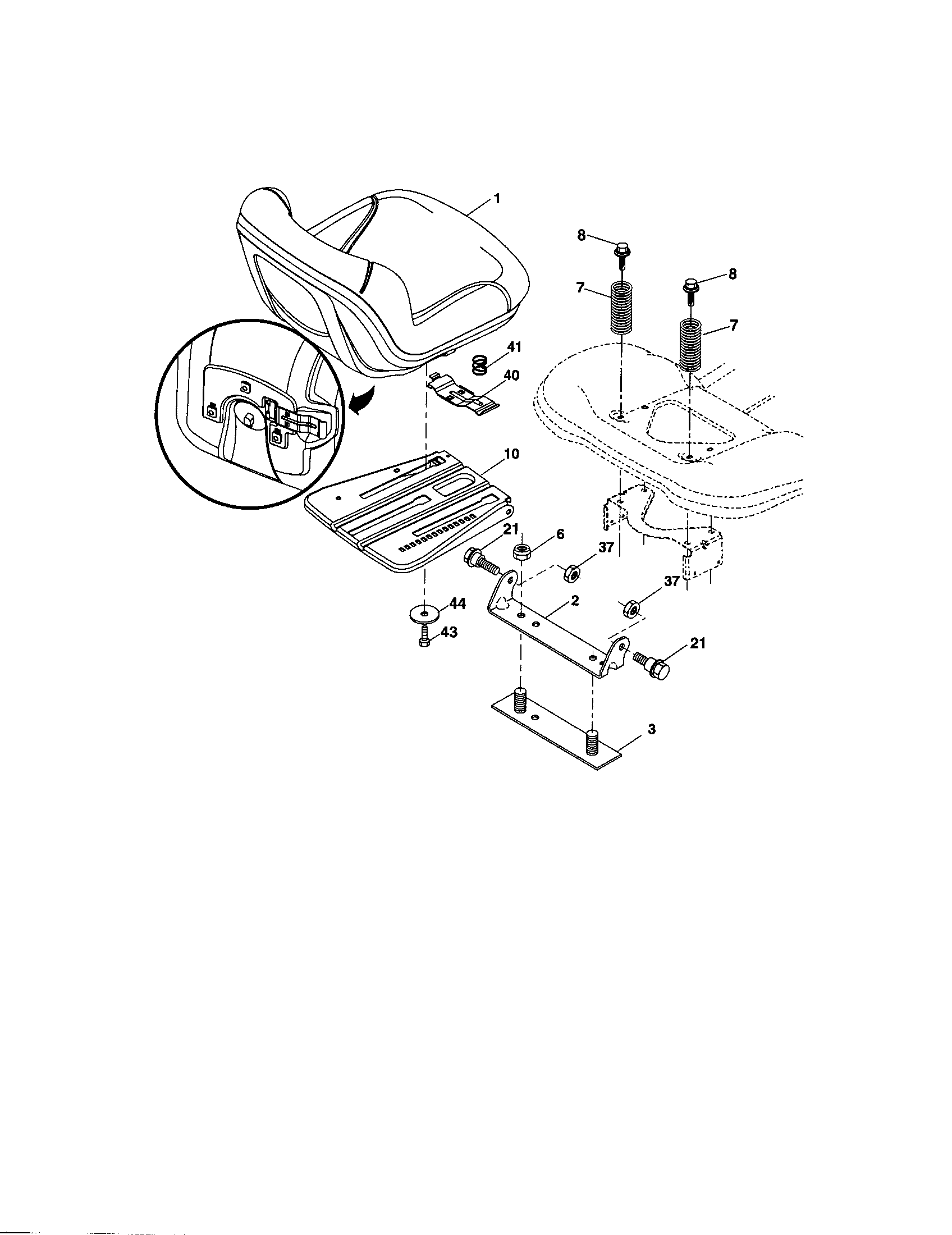 Seat Diagram and Parts List for 917287241  Craftsman Lawn Tractor