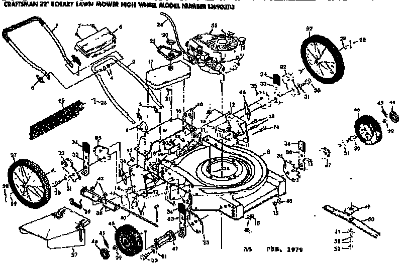 Replacement Parts Diagram and Parts List for 131903113  Craftsman Lawn Mower