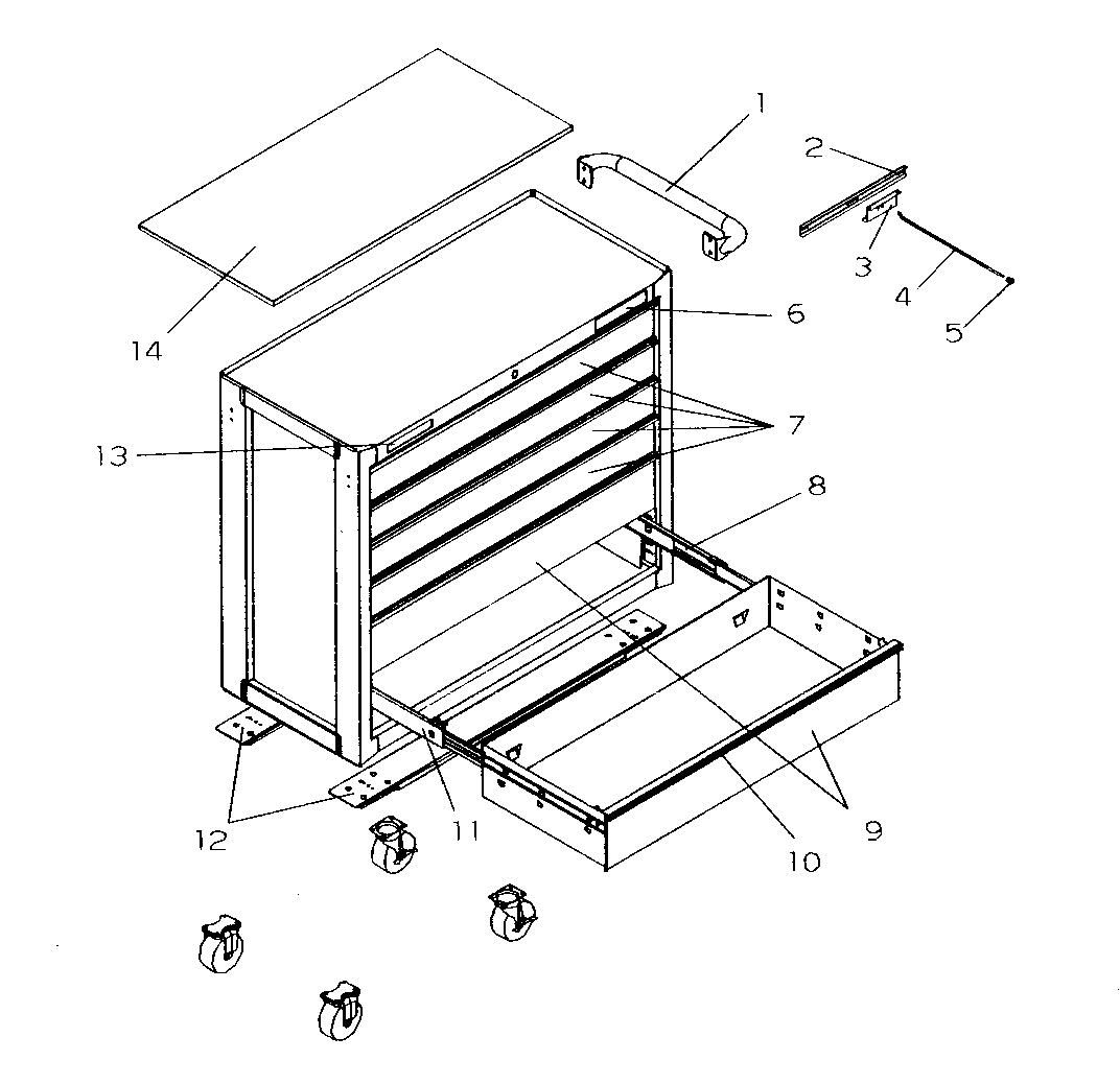 Cabinet Assy Diagram and Parts List for 706825100  Craftsman Tool Stand & Cart