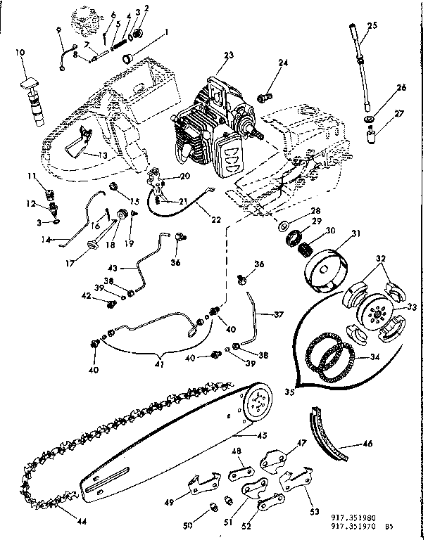 Engine Diagram and Parts List for 917351970  Craftsman Chainsaw