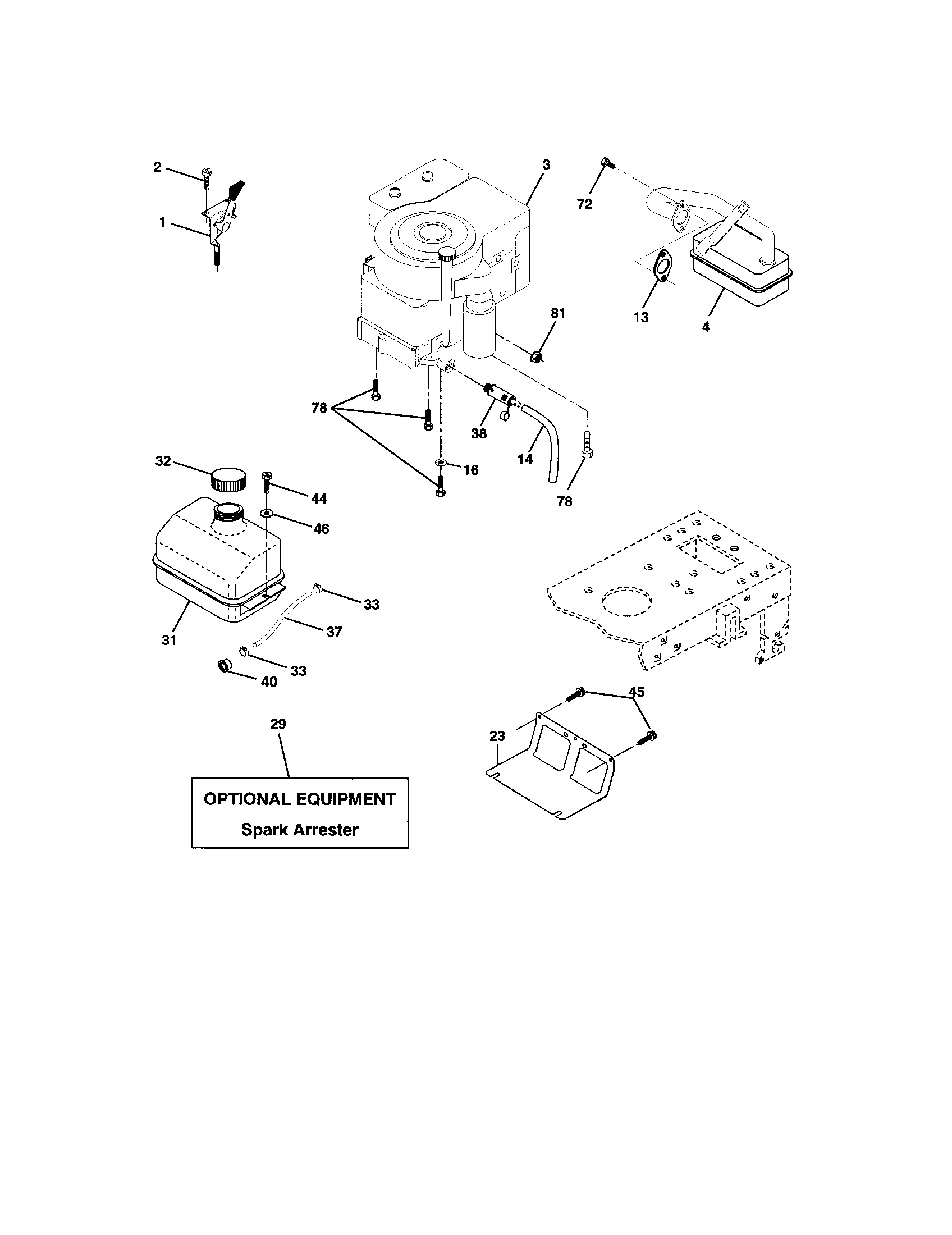 Engine Diagram and Parts List for 917273750  Craftsman Lawn Tractor