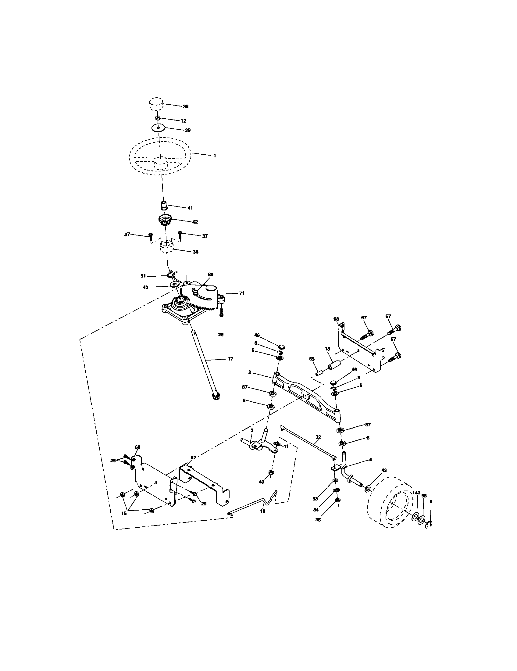 Steering Assembly Diagram and Parts List for 917275900  Craftsman Lawn Tractor