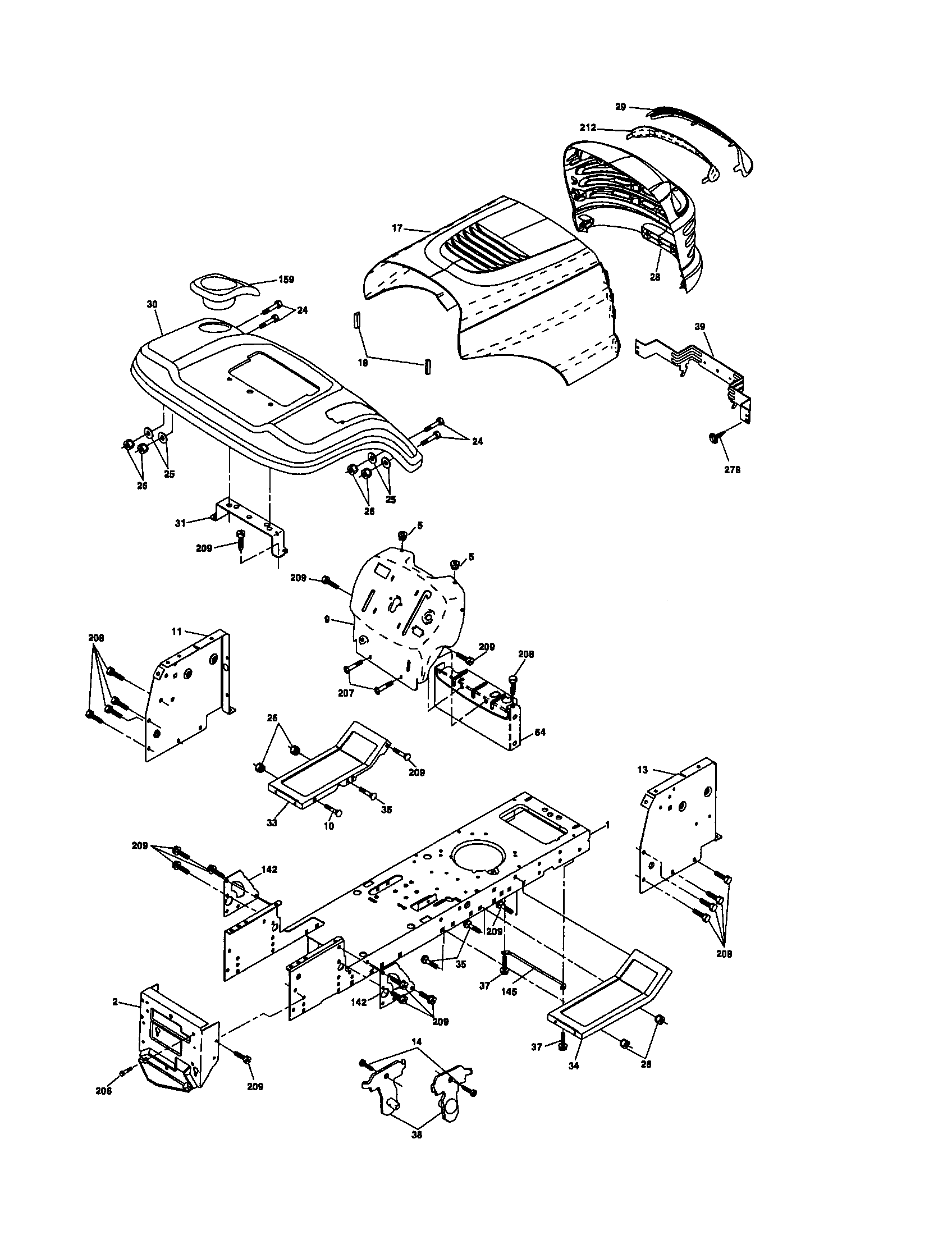 Chassis And Enclosures Diagram and Parts List for 917276393  Craftsman Lawn Tractor