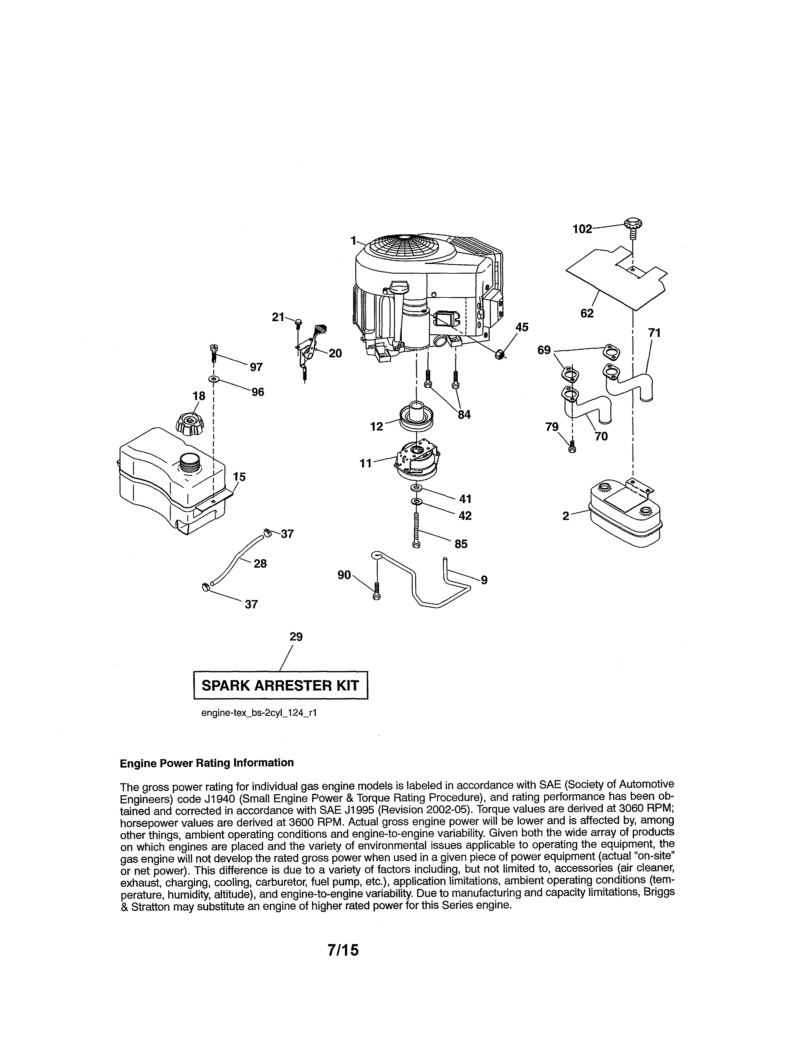 Engine Diagram and Parts List for 917986361  Craftsman Lawn Tractor