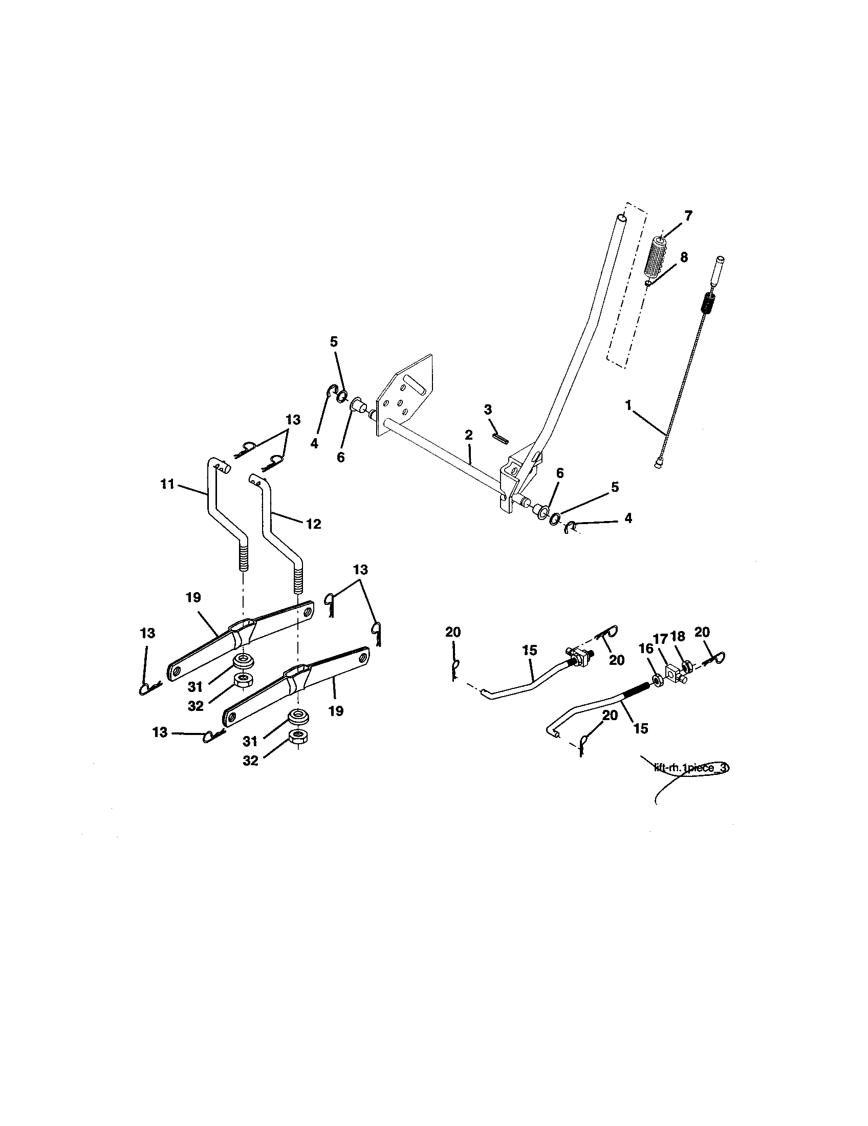 Lift Assembly Diagram and Parts List for 917272861  Craftsman Lawn Tractor