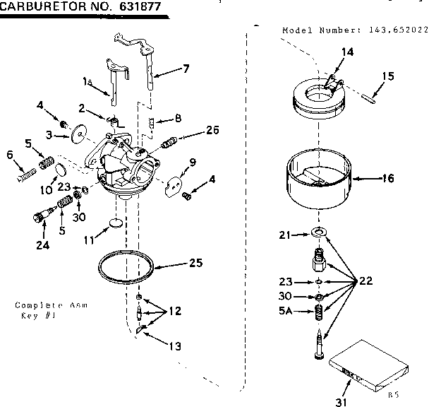 Carburetor Diagram and Parts List for 143652022  Craftsman Engine