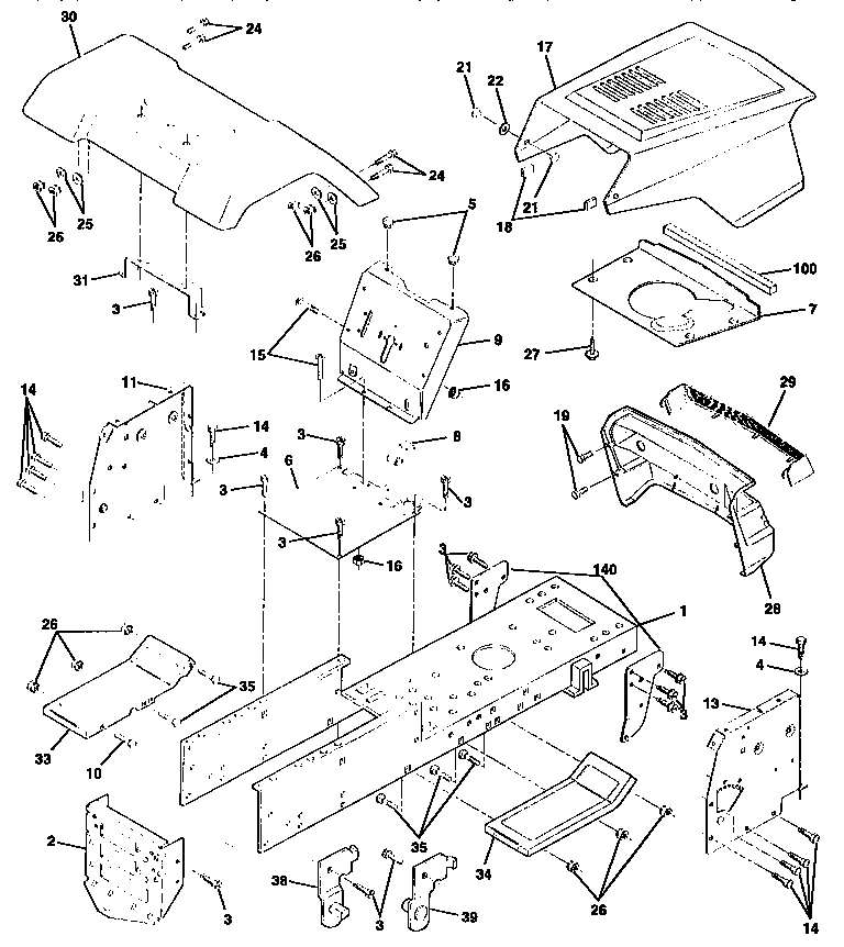 Chassis And Enclosures Diagram and Parts List for 917258070  Craftsman Lawn Tractor