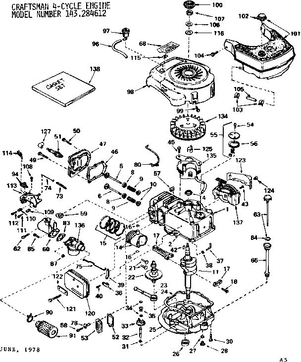 Replacement Parts Diagram and Parts List for 143284612  Craftsman Engine