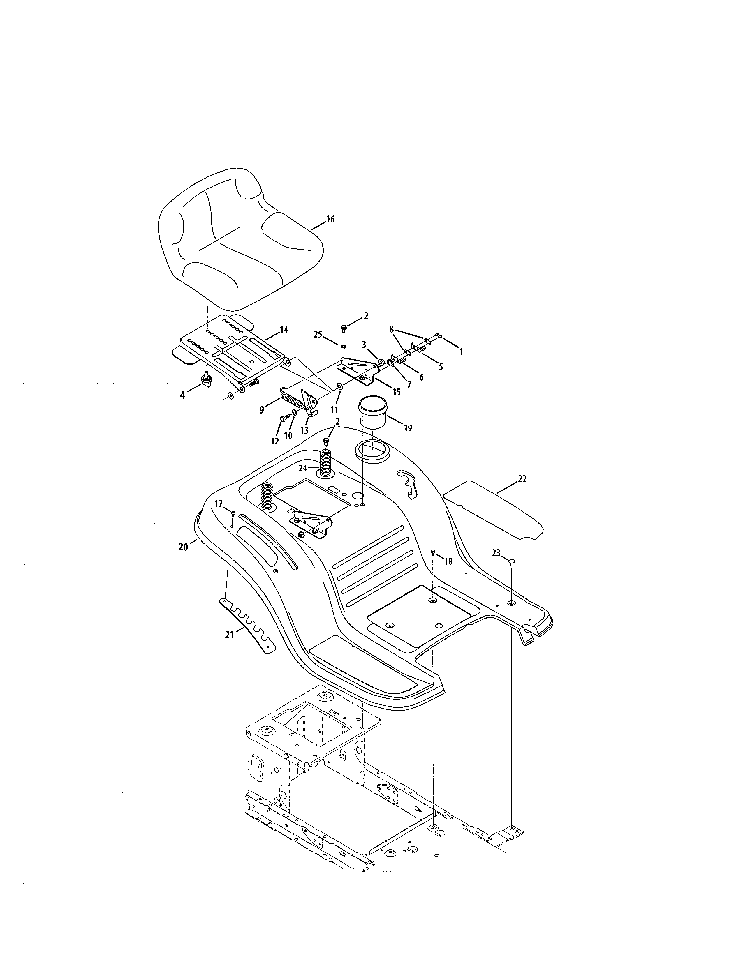 Seat/fender Diagram and Parts List for 247203702  Craftsman Lawn Tractor
