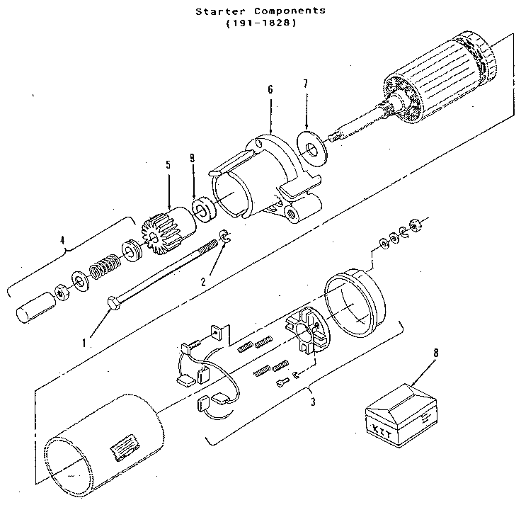 Starter Components (191-1828) Diagram and Parts List for 73911054C  Craftsman Engine