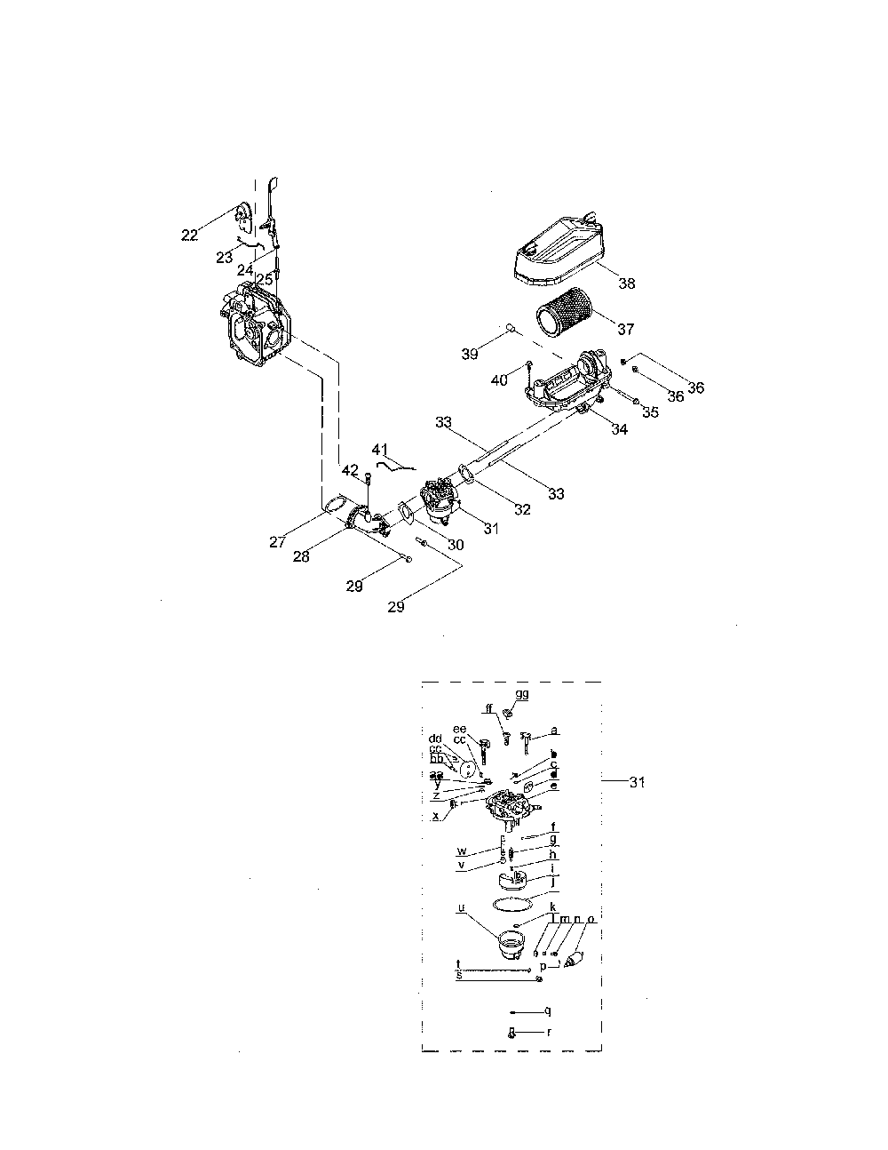 880-011070 carb Diagram and Parts List for 247299000  Craftsman Lawn Tractor