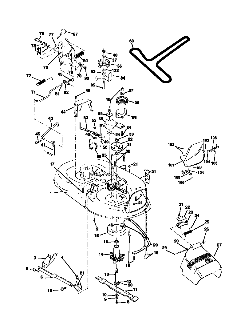 Mower Deck Diagram and Parts List for 917270622  Craftsman Lawn Tractor