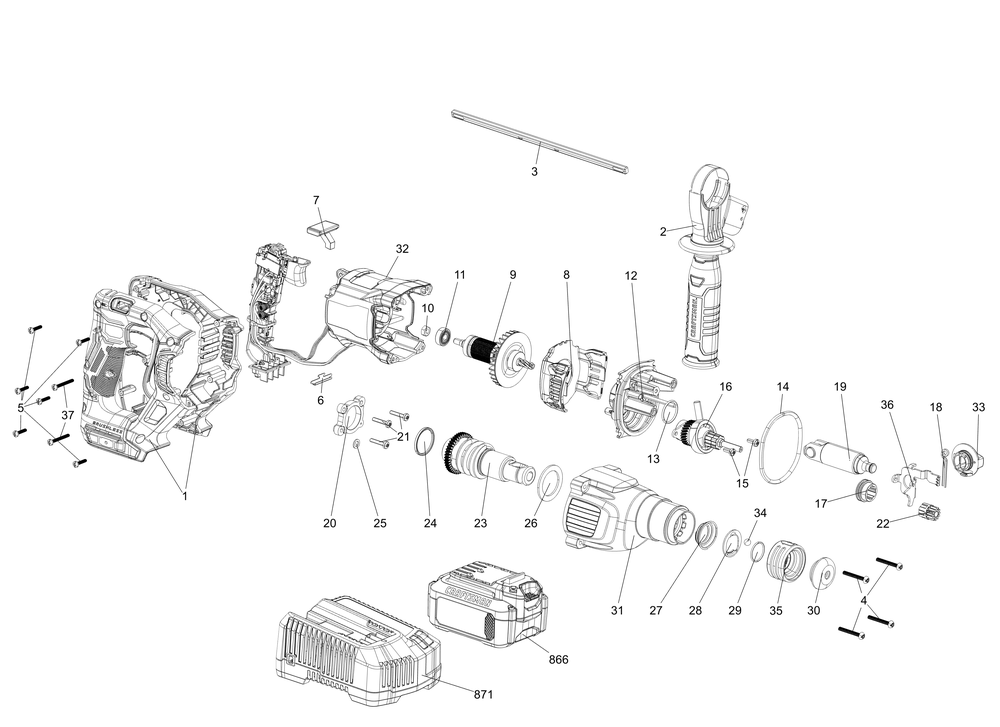 Diagram Diagram and Parts List for CMCH233B Type 1 Craftsman Cordless Drill