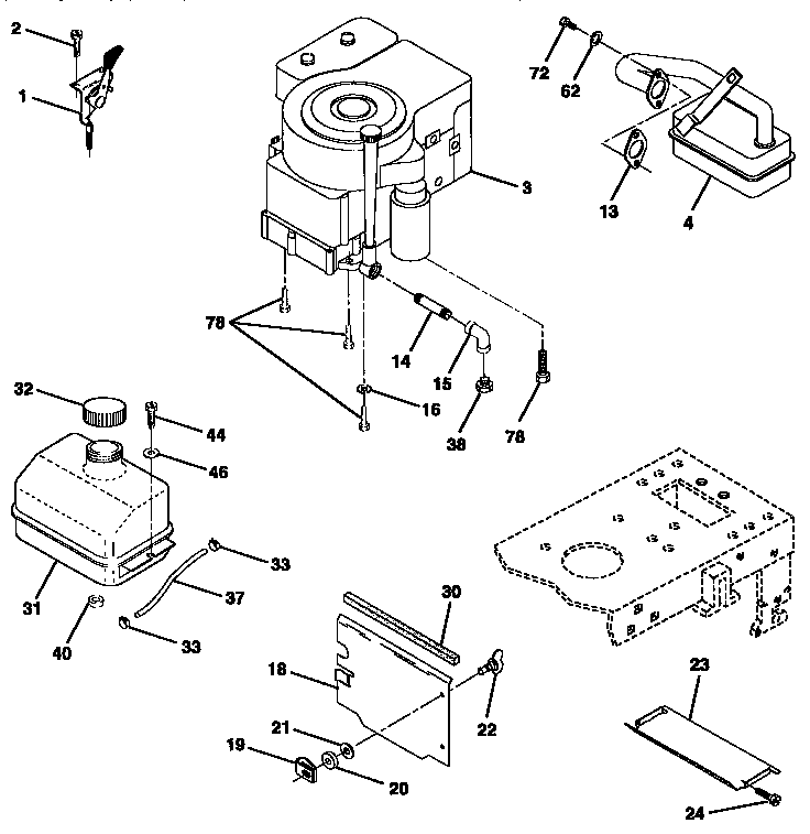 Engine Diagram and Parts List for 917257573  Craftsman Lawn Tractor