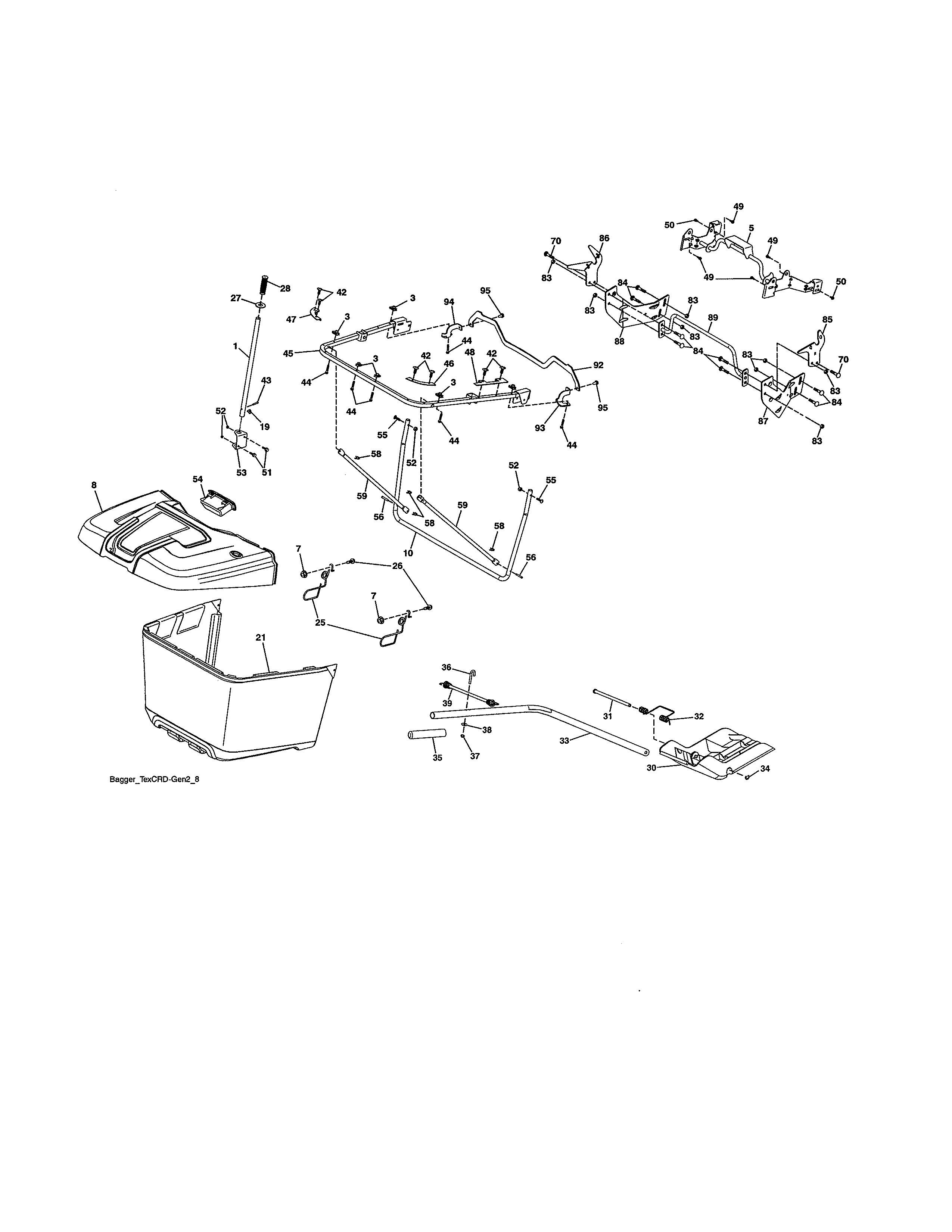 Bagger Diagram and Parts List for 917991450  Craftsman Lawn Tractor