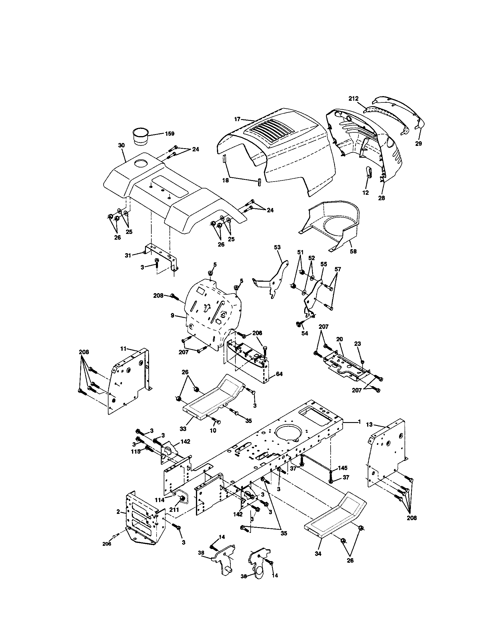 Chassis And Enclosures Diagram and Parts List for 917279951  Craftsman Lawn Tractor