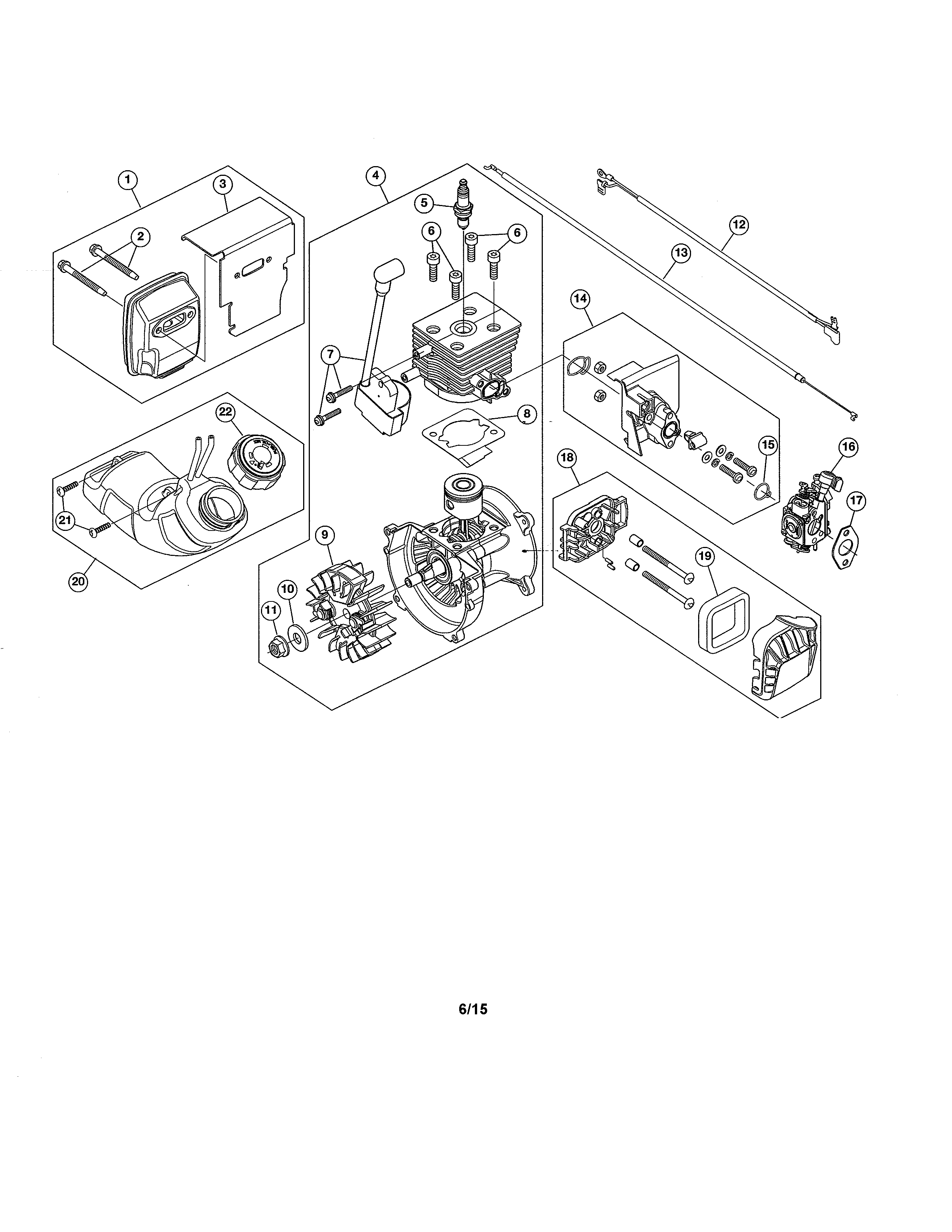Short Block/fuel Tank/air Cleaner Diagram and Parts List for 316791650  Craftsman Leaf Blower / Vacuum