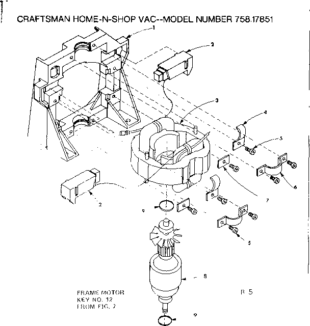 Frame Motor Diagram and Parts List for 75817851  Craftsman Utility Vacuum