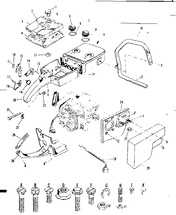 Main Frame Diagram and Parts List for 917351240  Craftsman Chainsaw