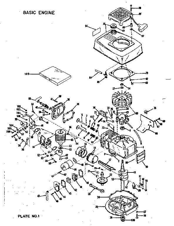 Basic Engine Diagram and Parts List for 14360330  Craftsman Engine