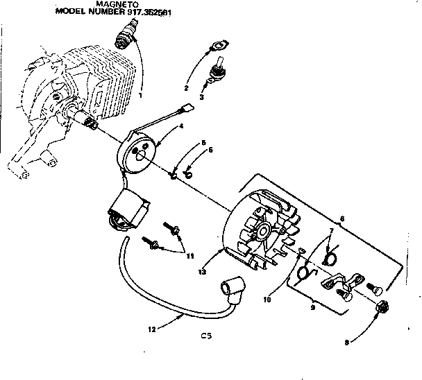 Engine Diagram and Parts List for 917352561  Craftsman Chainsaw