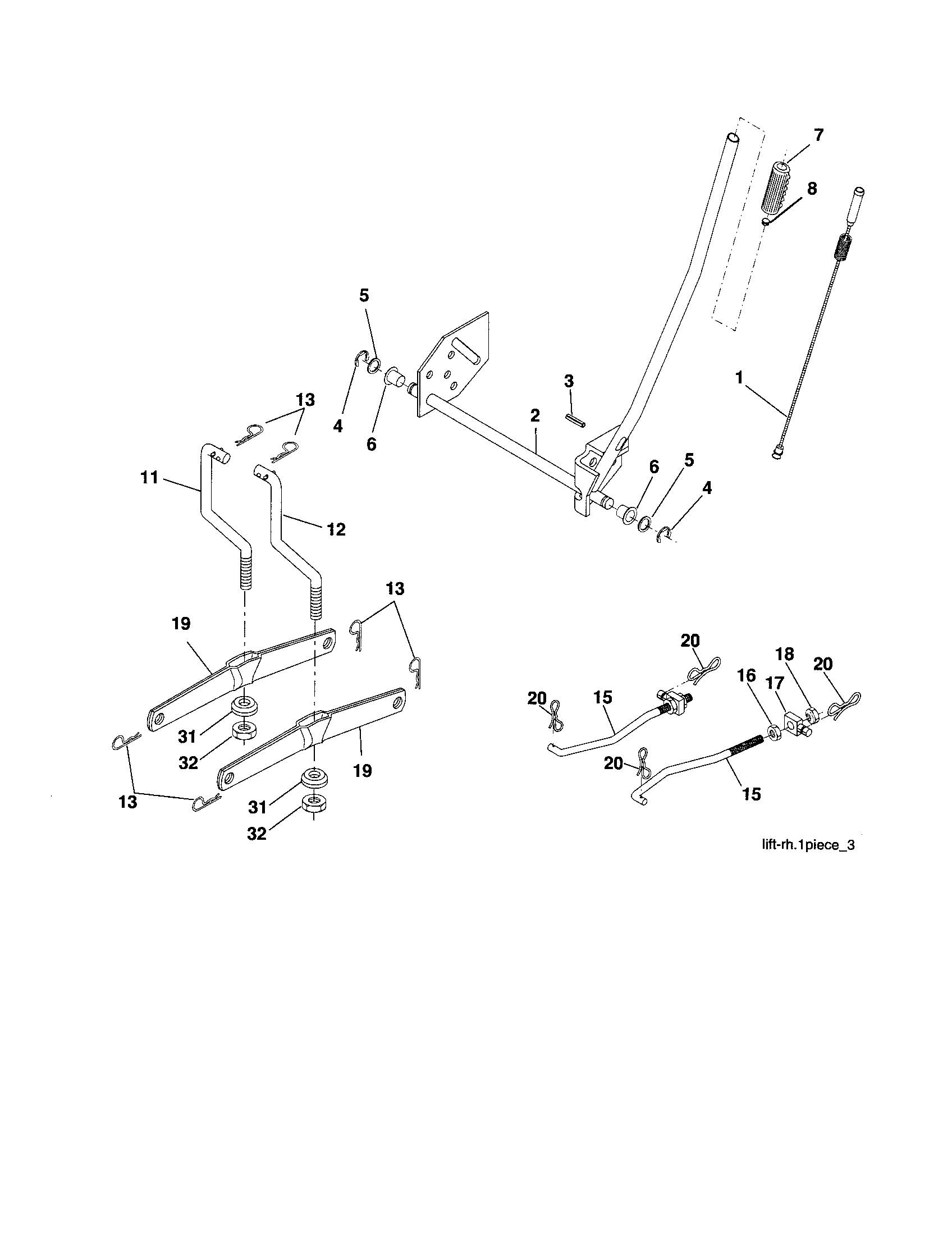 Lift Diagram and Parts List for 917253280  Craftsman Lawn Tractor