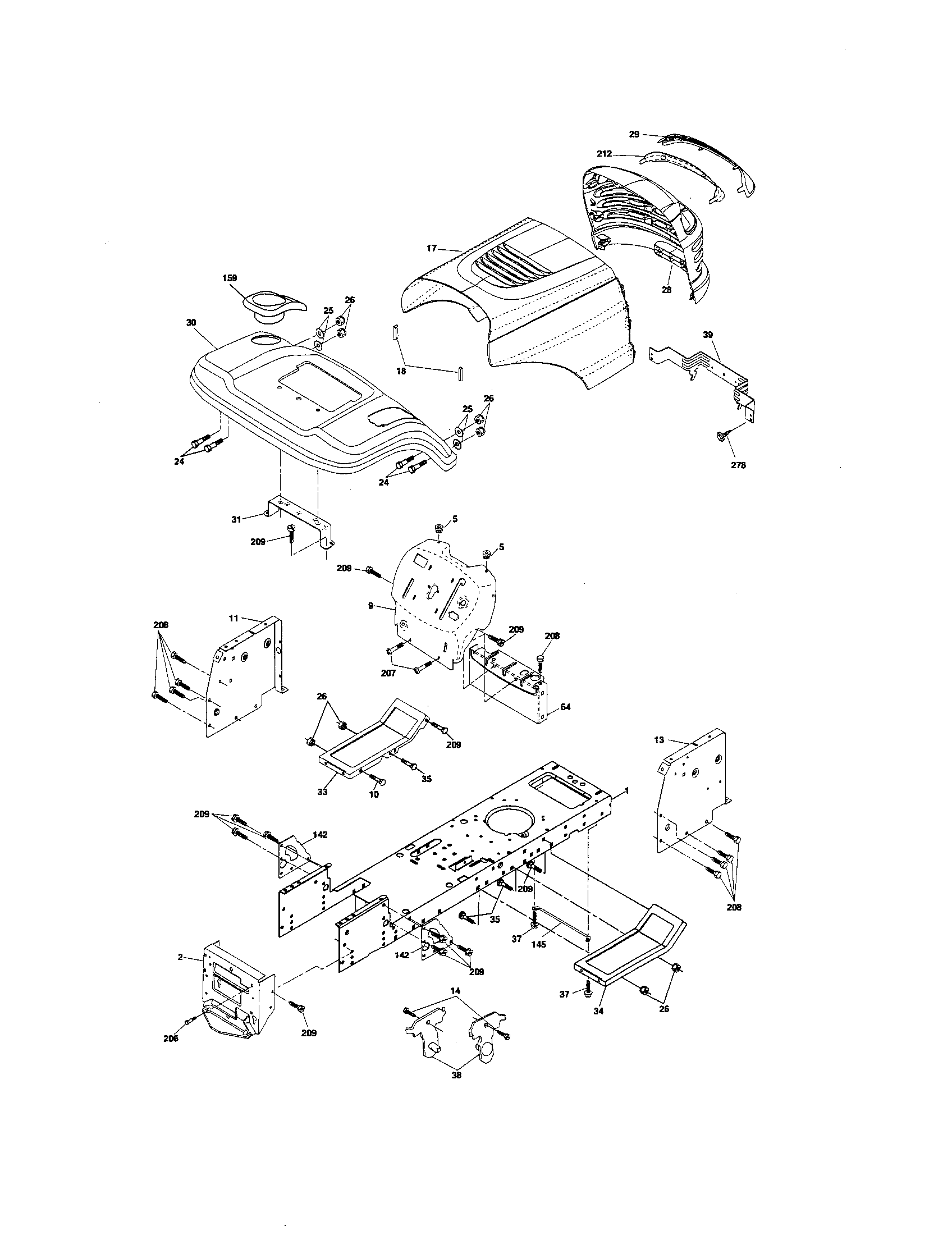 Chassis And Enclosures Diagram and Parts List for 917276400  Craftsman Lawn Tractor