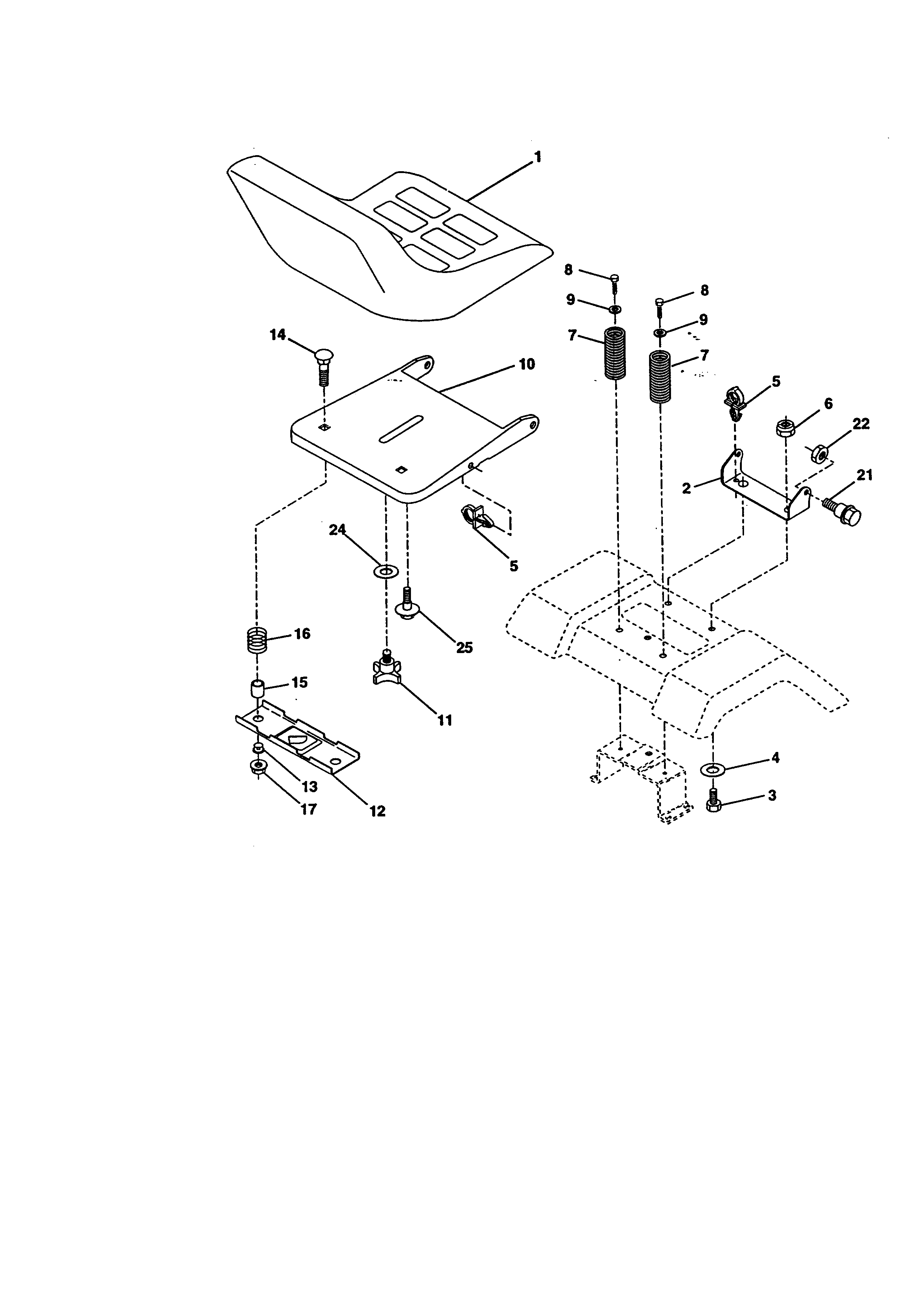 Seat Assembly Diagram and Parts List for 917270512  Craftsman Lawn Tractor