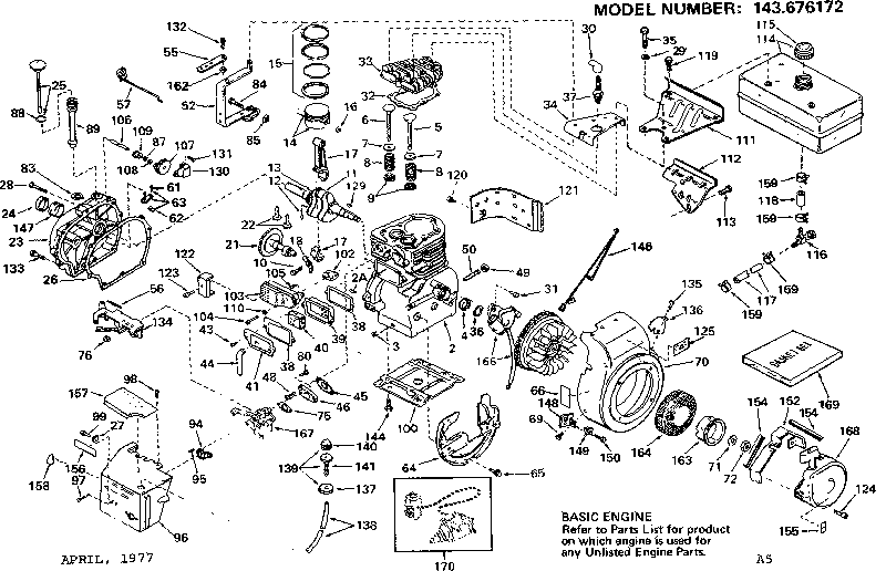 Engine Diagram and Parts List for 143676172  Craftsman Engine