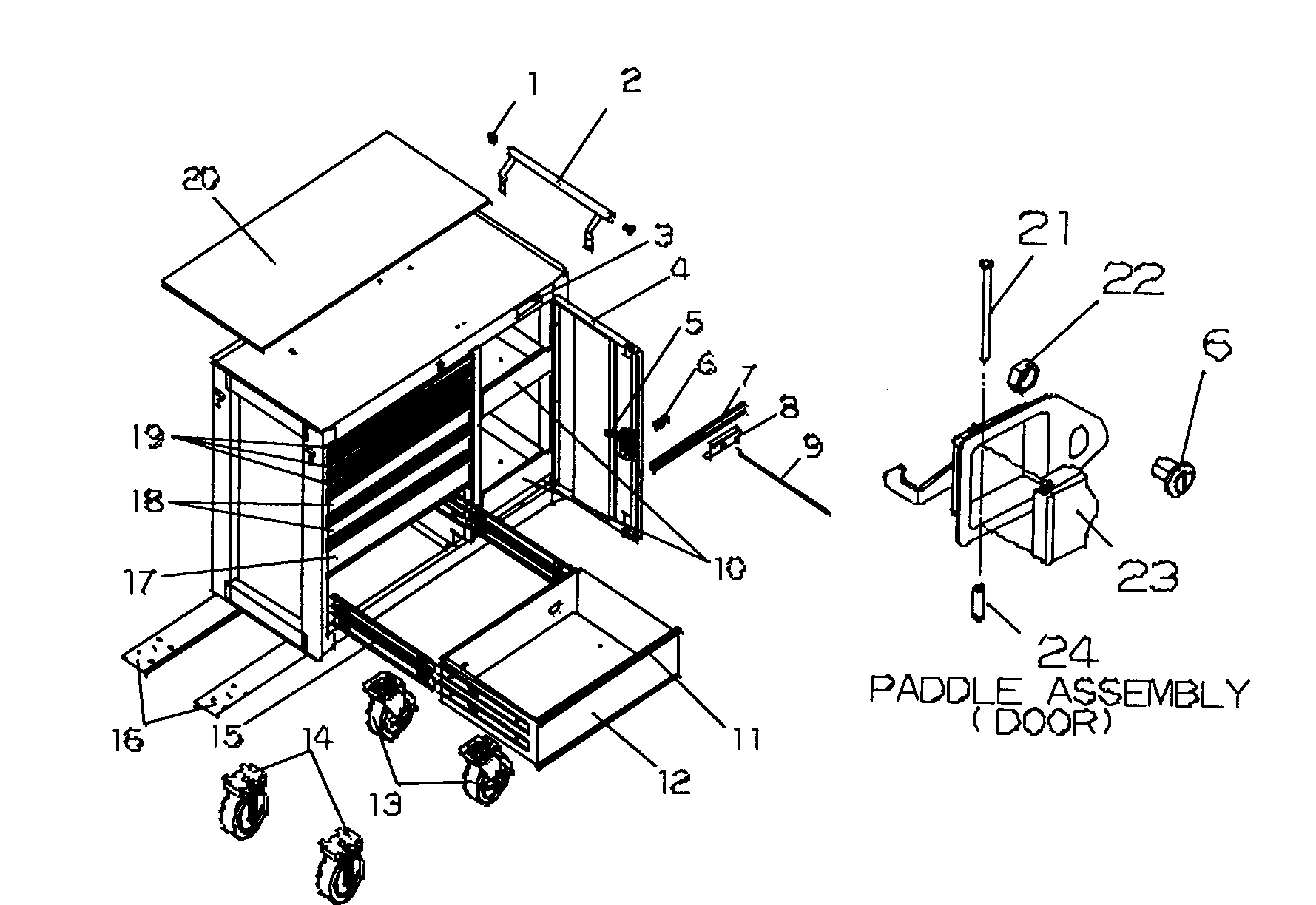 Tool Box Diagram and Parts List for 706599241  Craftsman Tool Stand & Cart
