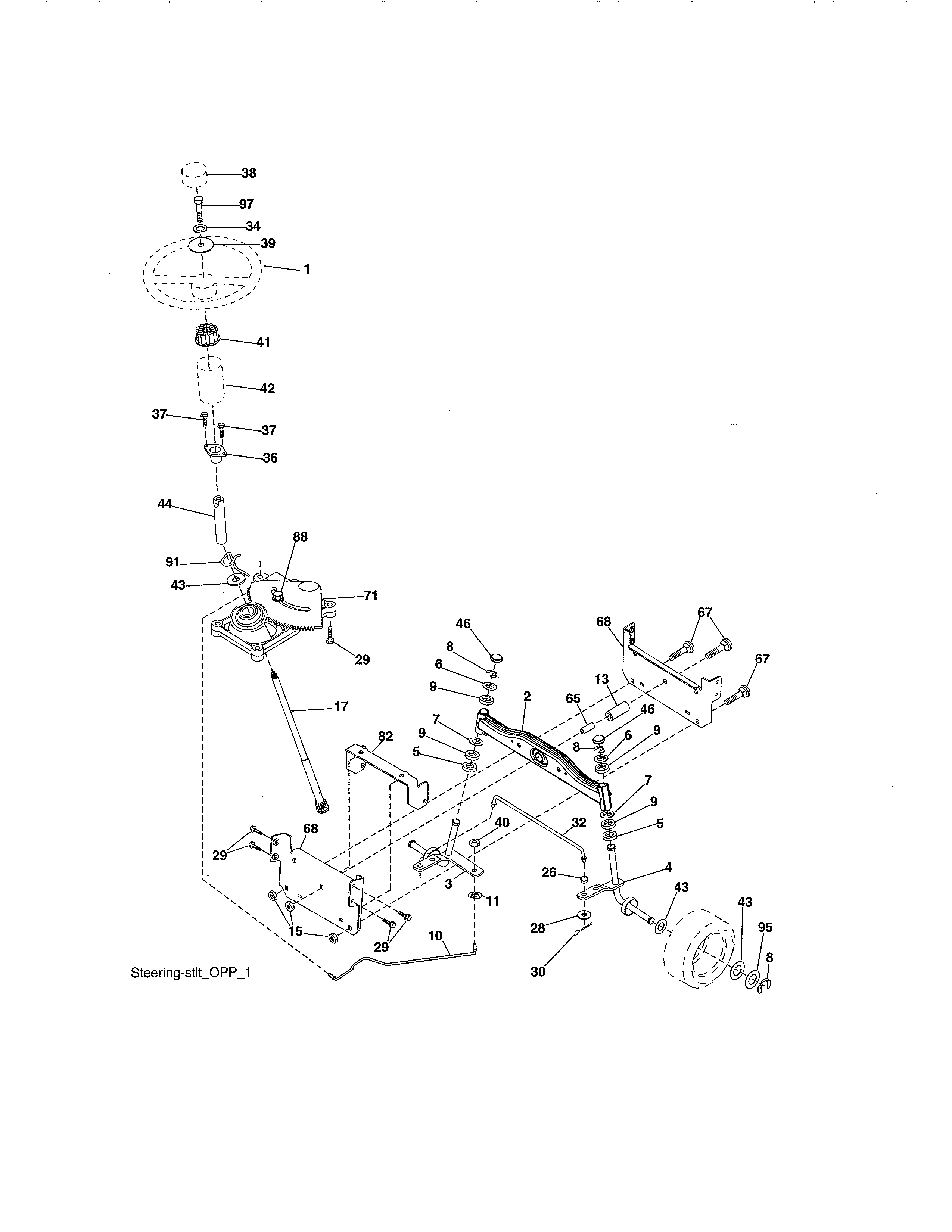 Steering Diagram and Parts List for 917254703  Craftsman Lawn Tractor