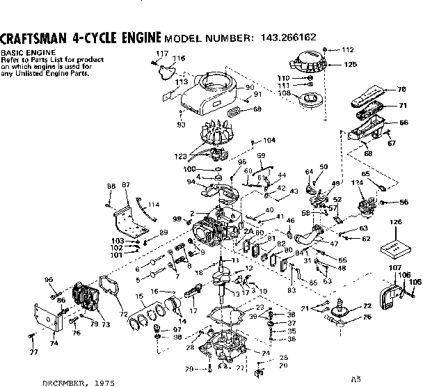 Replacement Parts Diagram and Parts List for 143266162  Craftsman Engine